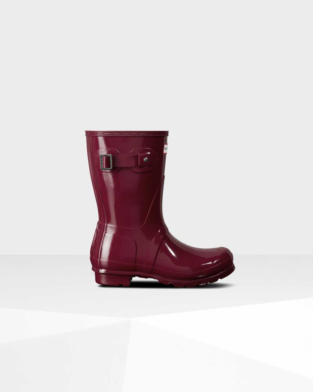 Hunter Original Short Gloss Mid-Calf Women's Rain Boots NZ-44383X Claret/Red